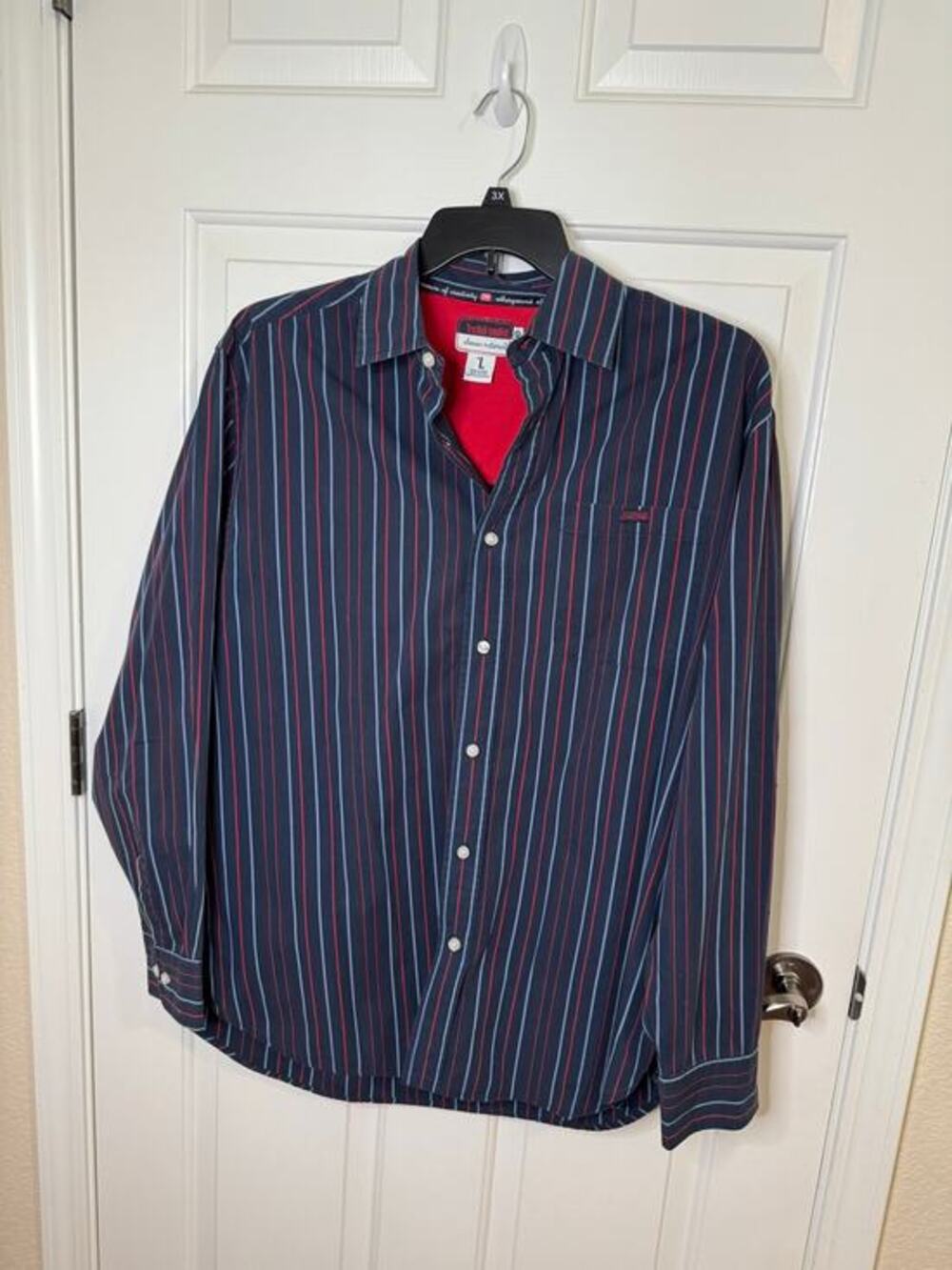 Ecko Unltd New Men's 100% Cotton Striped Long Sleeve Button Up Shirt Blue Red L